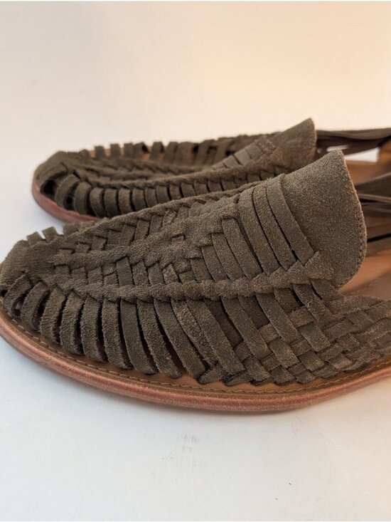 Tecovas Size 9.5 D Mateo Huaraches Sandals Shoes Olive Suede Handmade